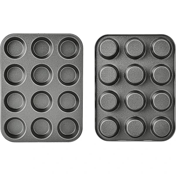 Non-stick Rund Muffinplate i Karbonstål, 2-pakning, Grå