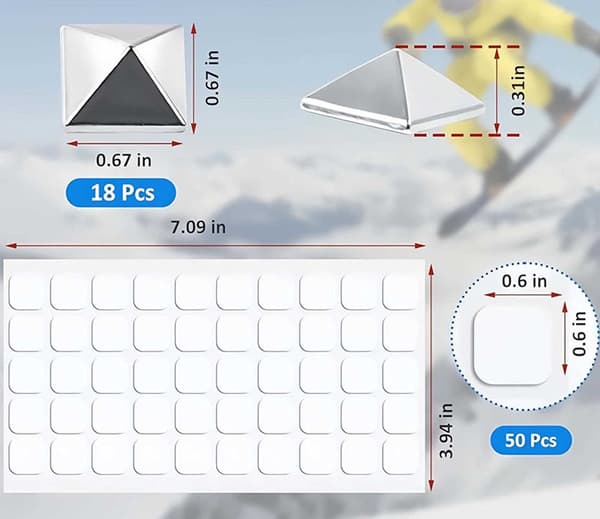 18-pack Snowboard Stomp Pads Zinklegering Halkfritt Grepp för Snowboard och Skidor Silver