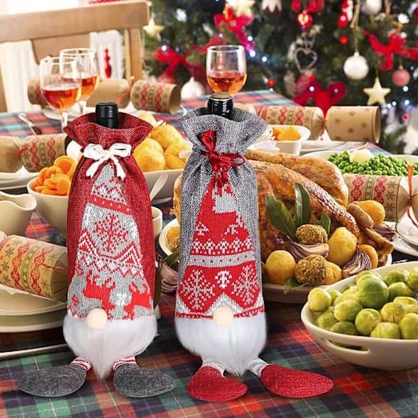 Julklapp för vin, vinflaska i jute med dragsko (2 st)