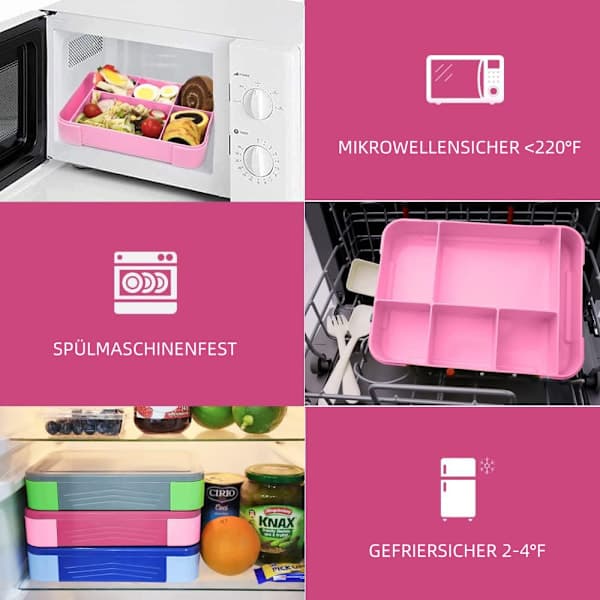 Matboks barnematboks (6 rom) matboks, snackboks, lunsjboks rosa
