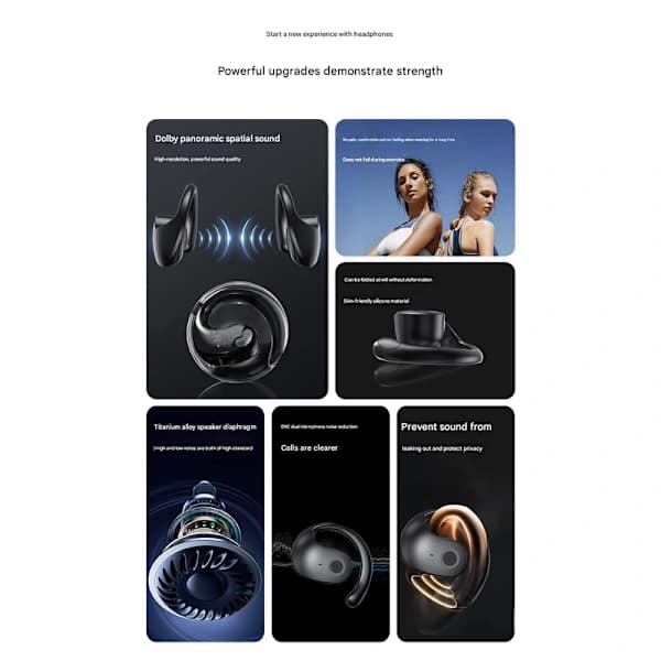 AI smart Bluetooth-headset til realtidssimultantolkning, kan lytte til musik, let at bære, kompatibel med Apple- og Android-computere, sort