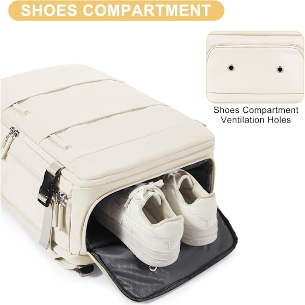 Stor reseryggsäck, flyggodkänd, handbagage, personlig väska för flygbolag, personlig väska för Frontier Airlines, beige