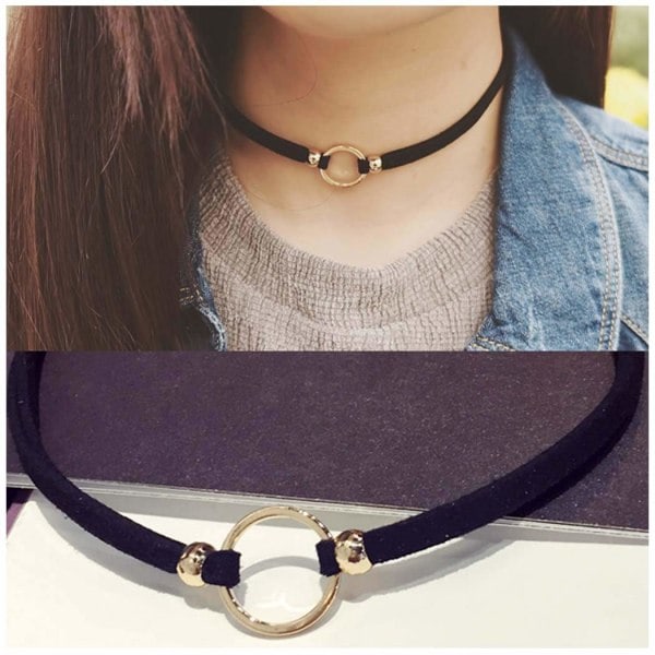 CASA Olbye Karma Choker Halskjede Gull Sirkel Halskjede Smykker for Svart lær med sirkel