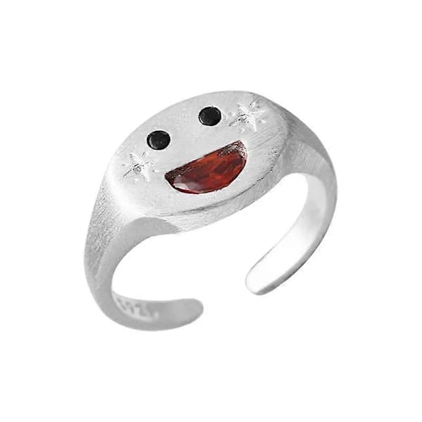 925 sterling sølv frostet diamant smiley face ring for kvinner enkel søt temperament åpen design ring