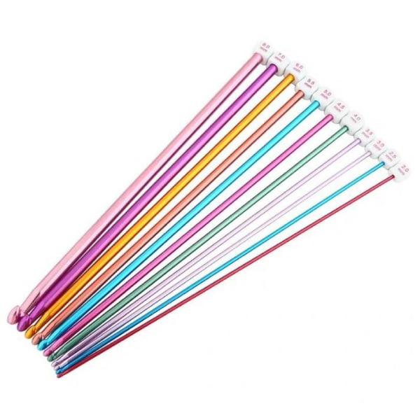 N015 - Set med 11 tunisiska virknålar i aluminium, flerfärgad, one size_ca multifärg