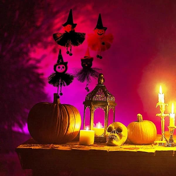 Halloweensæt med spøgelse, heks og kattevedhæng til børn - 4 dele
