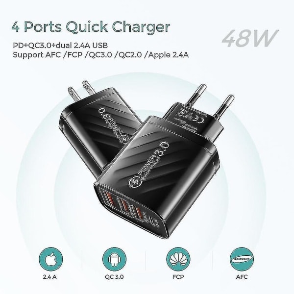 30W USB C Laddare Snabbladdare För iPhone 13 12 Xiaomi Huawei Samsung Quick Charge 3.0 4.0 Mobil( Storlek, färg: Eu-svart