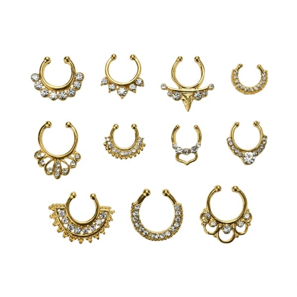 Berlocker Fake Septum Clicker Kristall Näsring Guld