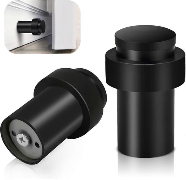 Dørstopper, gulvmonteret dørstopper sort kraftig dørstopper rustfrit stål moderne dørstopper kofanger 65 mm 2-pak