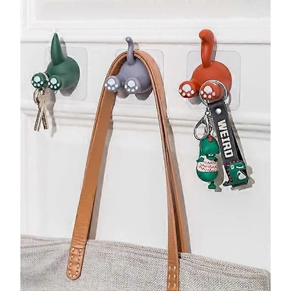 Grönt 3-pack Multifunktionaalinen Eläimen Häntäkoukku, Itseliimautuva Seinäkoukku, Hammasharjateline, Hammasharjanpidike, Keittiö, Kylpyhuone, Pyyhekoukku