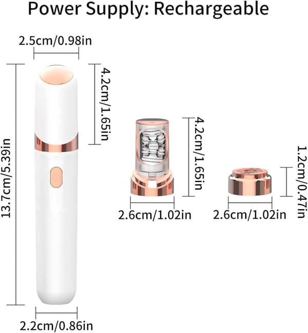 2-i-1 Ansiktsepilator og Trimmer for Kvinner, LED-lys, USB Oppladbar, Vaskbart Hode for Ansikt, Hake og Overleppe