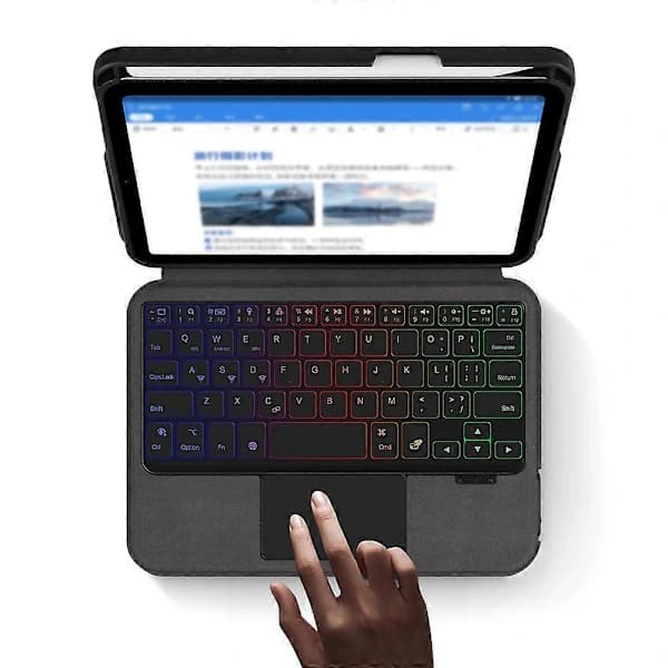 Læderetui + Bluetooth-tastatur med touchpad og baggrundsbelysning til iPad mini (2024)