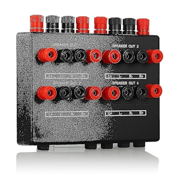 Mini 2-ind-4-ud Stereo Lydvælger Forstærker Switchbox Højttalersplitter Ny