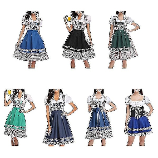 Kvinders Oktoberfest-kostume Voksen Dirndl Tysk Traditionel Bayersk Ølkarneval Fraulein Cosplay Pige Kjole Outfit Grå Blå XL