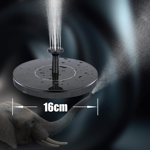 Soldriven vattenfontän 16 cm Svart