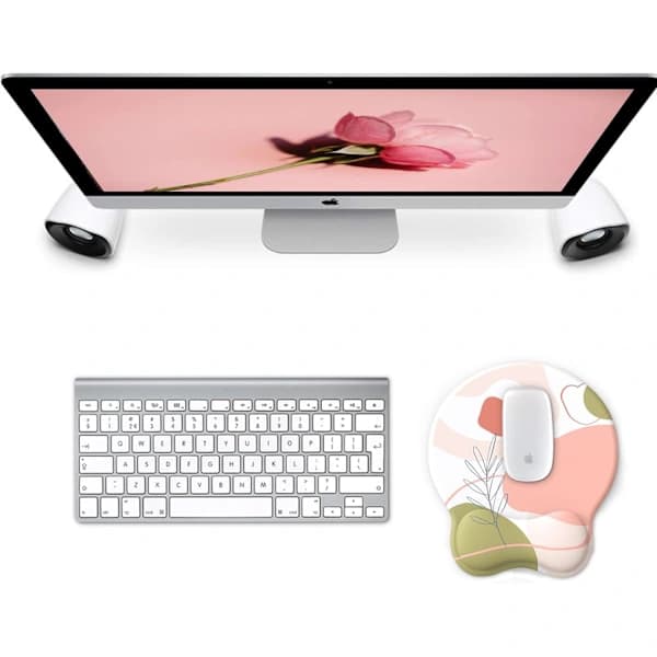 Musematte med håndleddsstøtte, Ergonomisk gelmusematte, Kul musematte for gamere, Håndleddsstøtte for mus med sklisikker PU-base (Rosa)