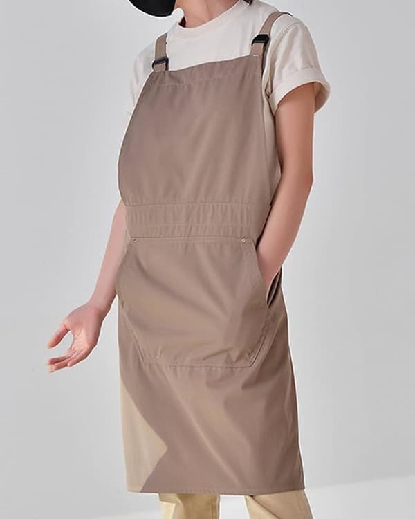 Kunstnerforkle, polyester bomullsblanding, justerbare stropper, stor lomme, for matlaging, maling og keramikk, brun, 84 x 76 cm