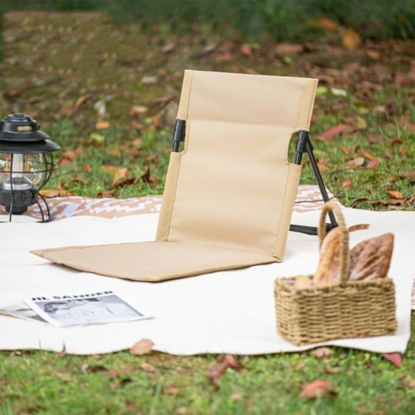 Strandstolsmåtte med ryglæn, sammenklappelig havestol, sammenklappelig strandmåtte med et-trins montering (Beige)
