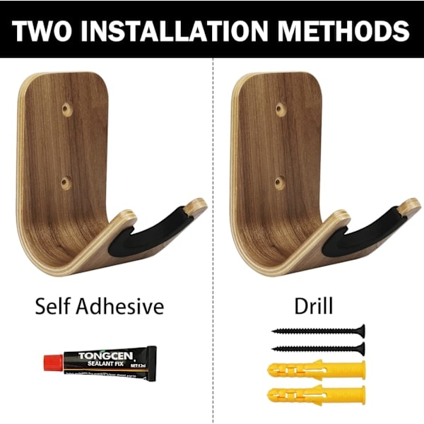 Veggfeste for gitar, tregitarholder med skruer og lim for ukulele, bass, akustisk og elektrisk gitar, gitar (CA)