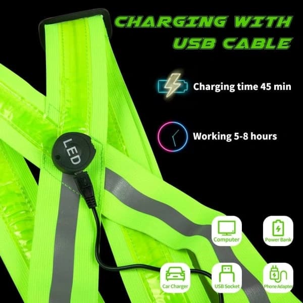 LED Reflexväst. USB Uppladdningsbar Reflex Löparväst med