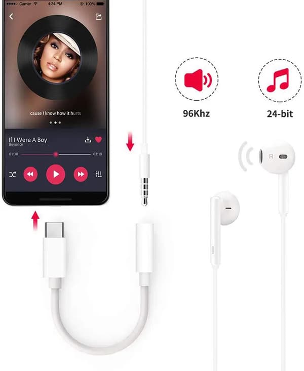 iPhone 15 USB-C til 3.5mm Adapter - HVID