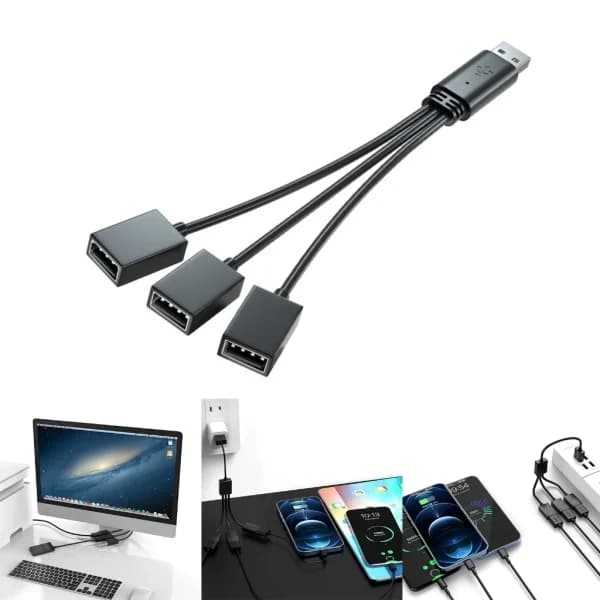 USB-splitter Hub til mobil strøm, bil, computer USB han til hun opladerkabel Datakabel forlængeradapter null - Venstre bøjning