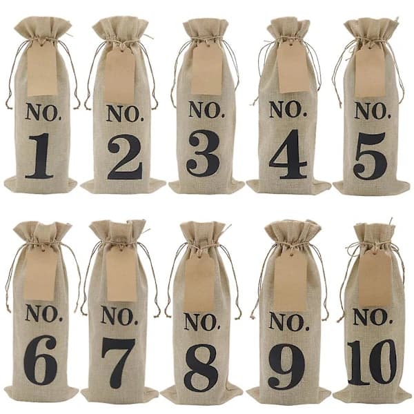 10 st Jute Vinpåsar med Etiketter för Blindprovning av Vin, Numrerade Hessian Tyg Glasflaskor Present B 2025:e
