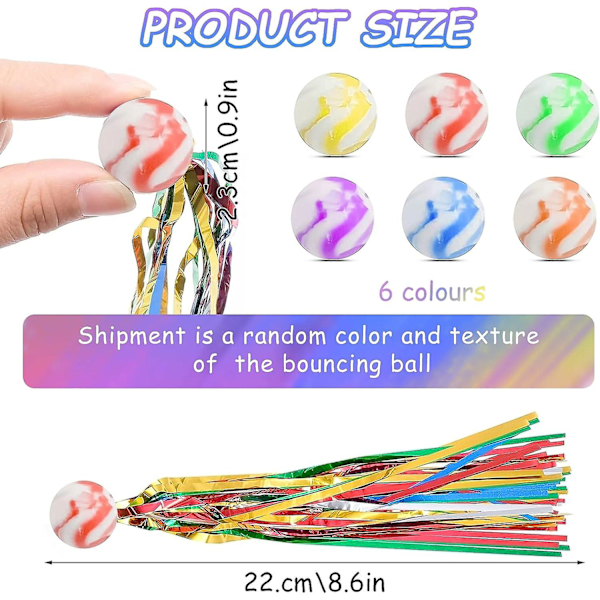 Hoppbollar för barn, 20 st studsbollar med färgade band, mini färgglada gummibollar, leksaksfjäderboll, studsbollar