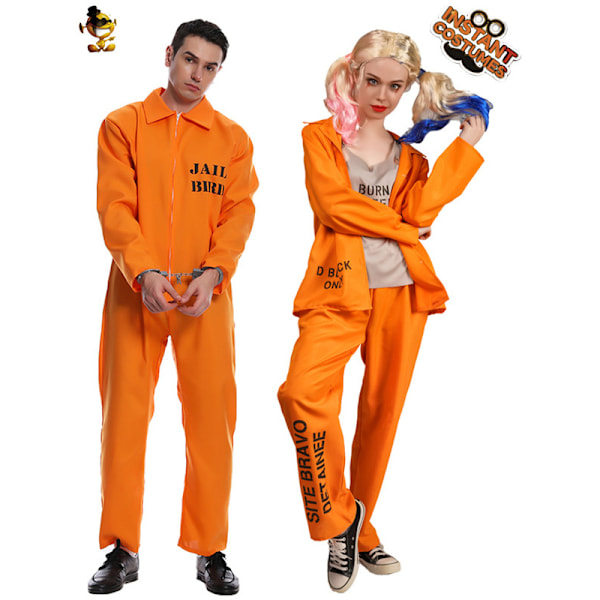 Fængselskostume, Orange Fængselsindsat Halloween Kostume Mænd But L But L