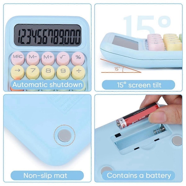 CASA Mekanisk Trykknapsregnemaskine, 12-cifret LCD-display, Store knapper nemme at trykke på, Farverig Candy C
