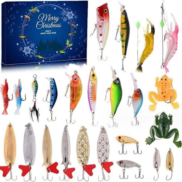 2024 Adventskalender Fiske Jul Nedräkning, 24 Dagar Fiskebeten Set För Fiskare Vuxna Män Tonårspojkar (24PCS) Sanrio