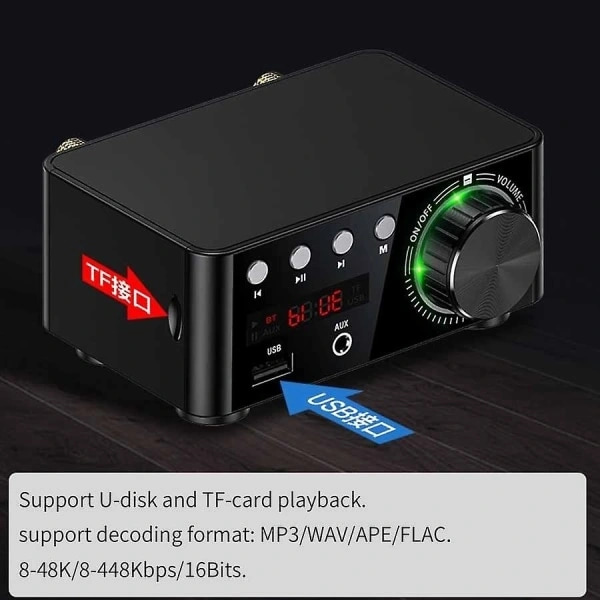 100W HiFi-förstärkare Klass Bluetooth 5.0 Liten digital effektförstärkare Stöder U-disk SD-kort RCA-ljudingång