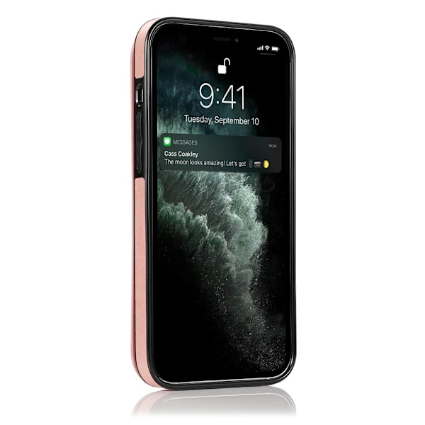 iPhone 13 - Stötsäkert Läderfodral med kortfack Roséguld