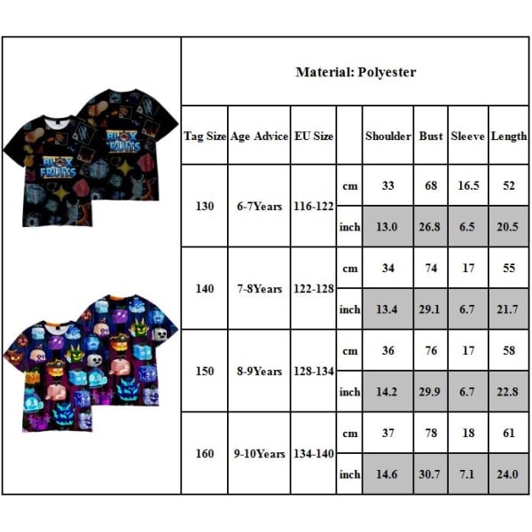 Blox Fruits T-paita lapsille, pojille ja tytöille, lyhythihainen, kesätopit, tee, lapset #2 140cm