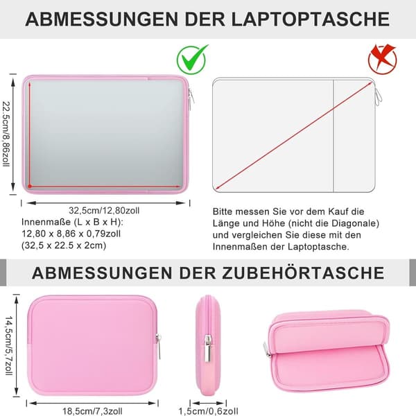 Laptop Sleeve Til 11 Til 11,6 Tommer Laptops, Polyester Med EPE-Polstring, Frontlomme Og Tilbehørspung, Lys Rosa