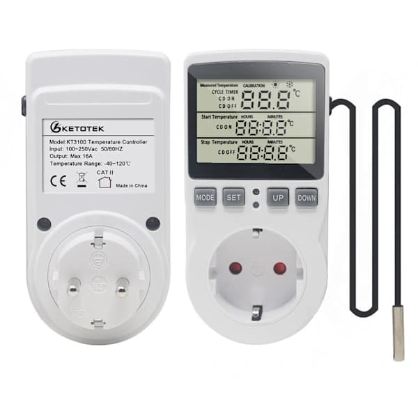 Termostatuttak, digital temperaturregulator, digitalt programmerbart uttak med sonde, programmerbar digital timer, varmetermostatuttak for drivhus, ak...