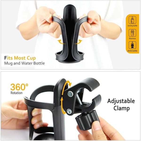 2-pack Universal Mugghållare för Barnvagn/Vagn, Justerbar Flaskhållare-FA1-