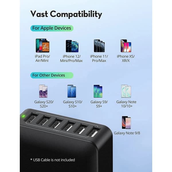 USB-oplader, 6 porte 60W USB-ladestation