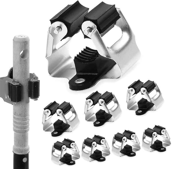 Kvastfäste för väggmontering 8-pack, mopphållare klämma arrangör hängare rack
