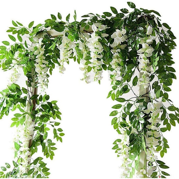 2 kpl Keinotekoinen Wisteria Köynnös Girlande Kasvit Kukat Taide Seremoniaan Koti Häät Koristelu White