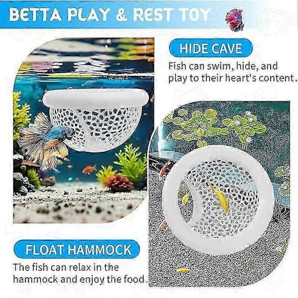 Flydende Betta Gemmested & Reje Grotte 3D-Printet Akvariedekoration, Multifunktionel Hængekøje, Foderring & Sikkert Hvilested for Betta, Rejer & [H...