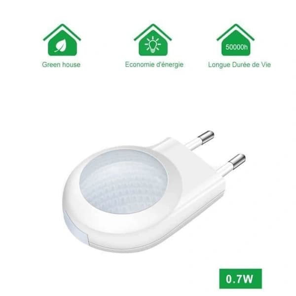 0,7W Mini LED Natlamper med Lyssensor, Automatisk Sensor, Børneværelse, Hvid, 2 stk. LBQ23