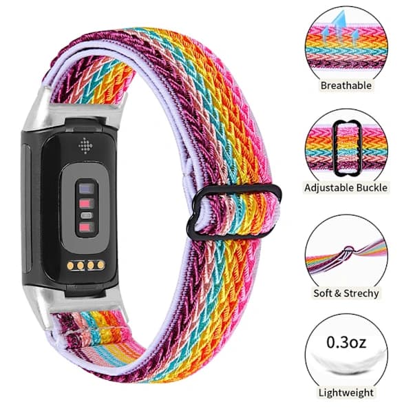 Kudottu nylonranneke Fitbit Charge 6 Rainbow -laitteelle