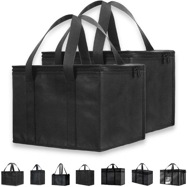 CASA Återanvändbar isolerad kylväska (liten, 2-pack 29*23*23 cm) kompatibel med matleverans och matinköp med dragkedja, svart