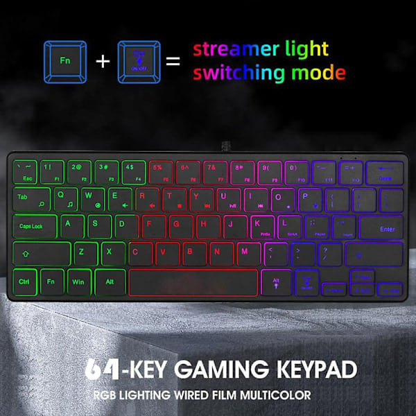 Mini 60% Kompakt 64 Tangenters Tangentbord Vattentätt Tyst Tangentbord för PC/för Mac Gamer-Xin