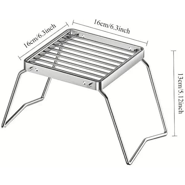 Bærbart udendørs kulgrillstativ med justerbart foldbart rustfrit stålnet til picnic og udendørs madlavning sølv