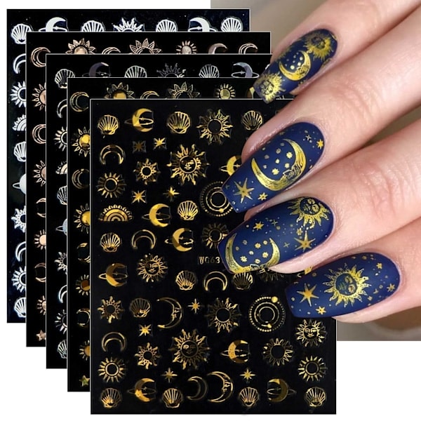 10 Ark Månstjärna Sol Nagelkonst Klistermärken Dekaler Självhäftande Färgglada Roséguld Nagelaccessoarer Nagelkonst Design Dekorationsaccessoarer