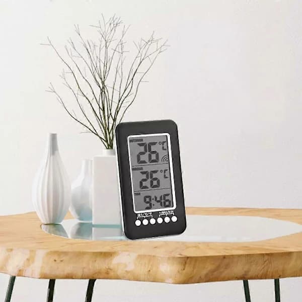 LCD Digital Trådlös Inomhus/Utomhus Termometer Klocka Temperaturmätare