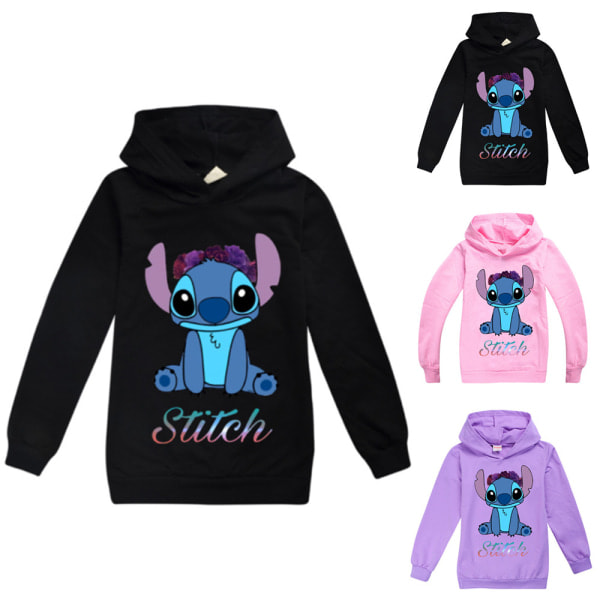 Barn Lilo & Stitch Hoodie Tröja med tryck svart 130cm black 130cm