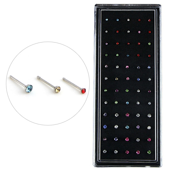 60 STK/ Set Rhinestone Näsring Ben Stud Rostfritt Stål Kroppspiercing Multicolor